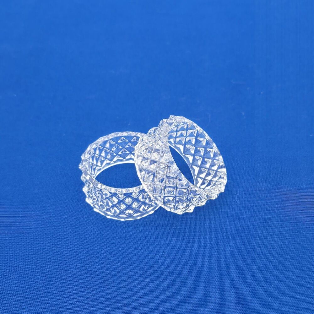 2 Fostoria Heritage Clear Pressed Glass Napkin Rings Diamond Cut Pattern